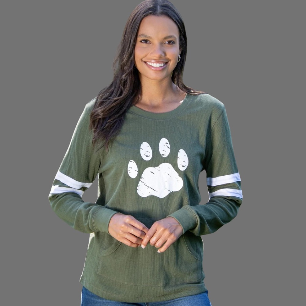 The Animal Rescue Site Paw Stripe Thermal Long Sleeve Top